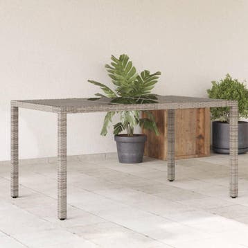 vidaXL Tuintafel met glazen blad 150x90x75 cm poly rattan, Tuin en Terras, Verzenden, Nieuw