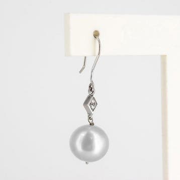 Oorbellen - 18 karaat Witgoud Diamant (Natuurlijk) - Parel, Nieuw