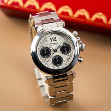 Cartier - Pasha C Silver Panda Chronograph Date - W31048M7 -, Nieuw