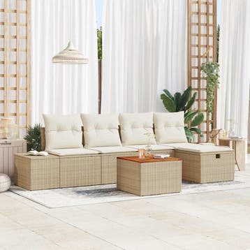 vidaXL Tuinbank Set 6 st Beige poly rattan, Tuin en Terras, Verzenden, Nieuw