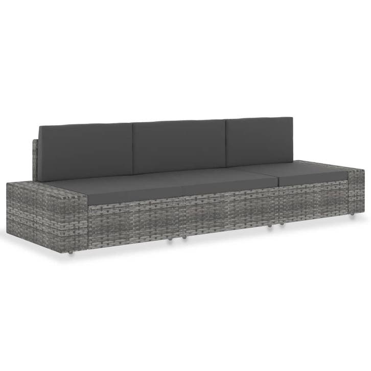 vidaXL Driezitsbank sectioneel poly rattan grijs, Tuin en Terras, Tuinsets en Loungesets, Nieuw, Verzenden