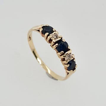 Bague - 14 carats Or jaune Saphir - Diamant, Handtassen en Accessoires, Nieuw