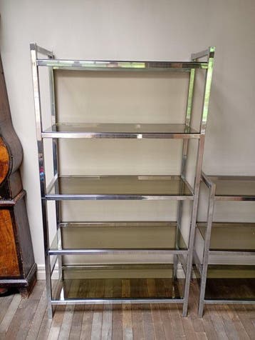 Kast (2) - Chroom - 1970s chrome & glass shelf