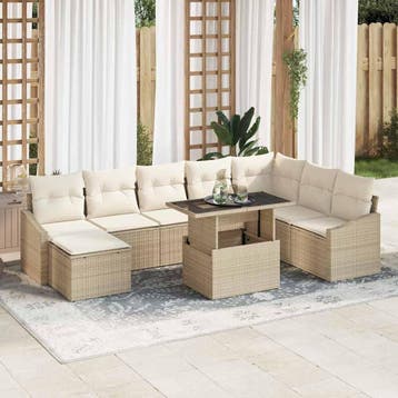 vidaXL Bankstel 9 st Beige en Crème poly rattan, Verzenden