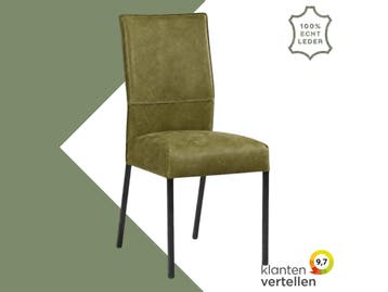 Leren eetkamerstoel Real - Kenia Olive (olijf) - Poten, Huis en Inrichting, Stoelen, Overige kleuren, Nieuw, Ophalen of Verzenden
