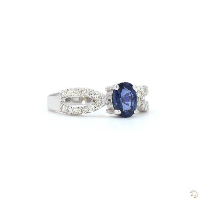 Bague - 18 carats Or blanc - 1.51ct. tw. Saphir - Diamant, Handtassen en Accessoires, Ringen