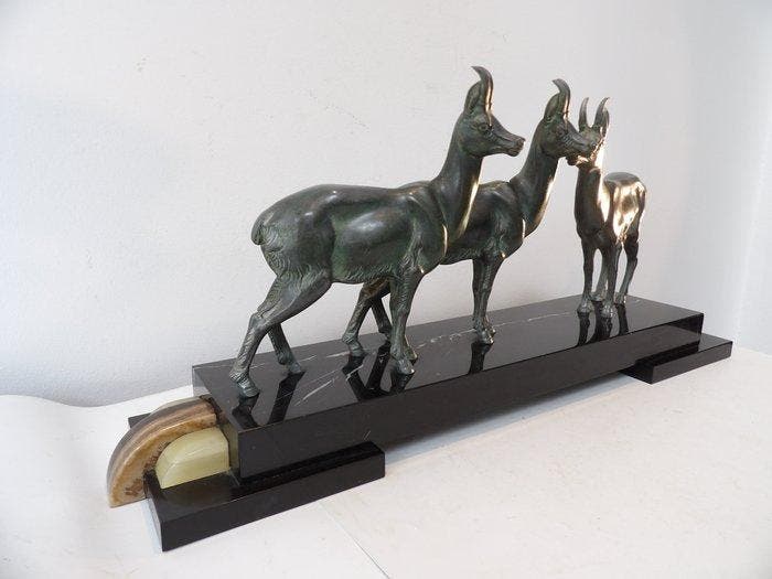 Beeld, Herten - 24 cm - Marmer/Brons gepatineerd, Antiek en Kunst, Kunst | Designobjecten