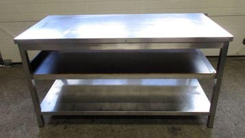 RVS Tafel, Werktafel met 2 schappen, B160 x D70 x H88cm, Nieuw in verpakking