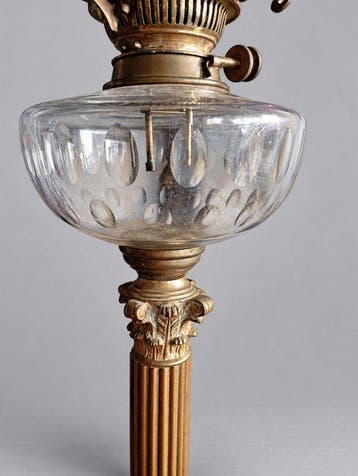 Tafellamp - Geregistreerd ontwerp - Verguld brons - olielamp
