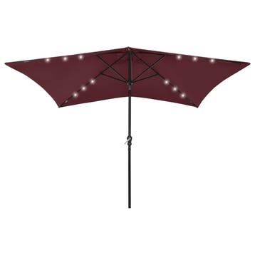 vidaXL Parasol met LEDs en stalen paal 2x3 m bordeauxrood, Verzenden
