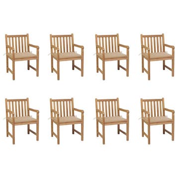 vidaXL Tuinstoelen 8 st met beige kussens massief teakhout, Verzenden, Nieuw