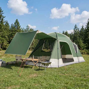 vidaXL Huisje Tent met dak Groen 8-persoons Polyester en, Verzenden, Nieuw
