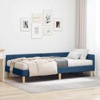 vidaXL Hoekbedframe met Matras met matras 2 pcs Blauw Stof, Verzenden