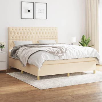 vidaXL Boxspring met matras stof crèmekleurig 180x200 cm, Verzenden