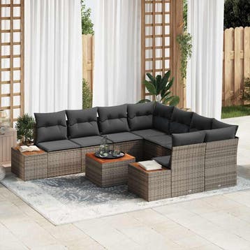 vidaXL Tuinbank Set met kussen 9 pcs Grijs Poly rattan, Verzenden, Nieuw
