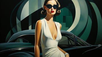 CREATIVE_HUB - Vintage car and gentle woman in De Lempicka, Nieuw