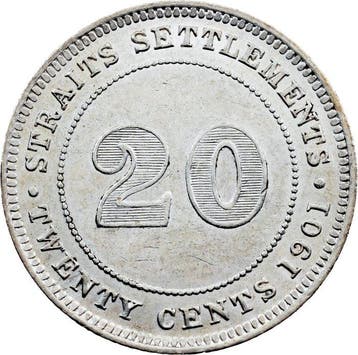 Établissements des Détroits. Victoria (1837-1901). 20 Cents
