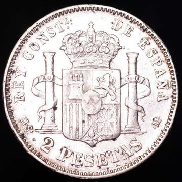 Spanje. Alfonso XII. 2 Pesetas 1882*82. Ensayador MS-M., Postzegels en Munten