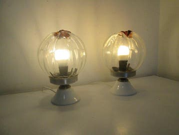 Tafellamp - Metaal, Glas - Paar lampen uit de jaren zestig