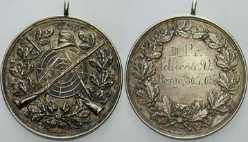 Zilver medaille 1905 Schuetzenmedaille, Postzegels en Munten, Penningen en Medailles, Verzenden