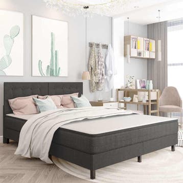vidaXL Hoofdbord 180x200 cm getuft stof donkergrijs, Verzenden
