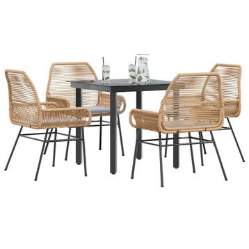 vidaXL 5-delige Tuinset met kussens poly rattan glas bruin, Verzenden, Nieuw, Tuinset