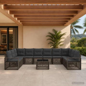 vidaXL Tuinbank Set 11 st Grijs poly rattan, Verzenden, Nieuw