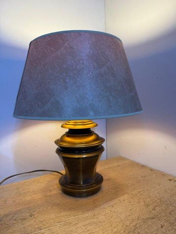 Tafellamp - Zware koper/messing tafellamp met beige croco, Antiek en Kunst