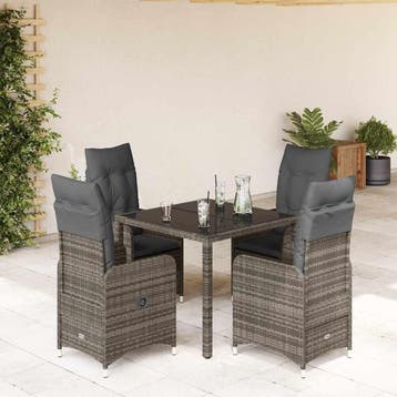 vidaXL 5-delige Bistroset met kussens poly rattan grijs, Verzenden, Nieuw