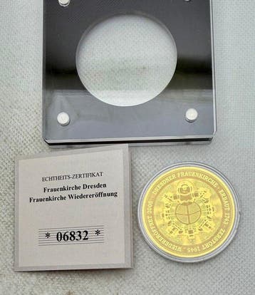 Duitsland. Deutsche Mark Frauenkirche Dresden , oro 1/200 Oz, Postzegels en Munten
