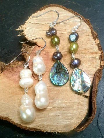 Zilver, 925, abalone/paua-schelp, natuurlijke zwarte en