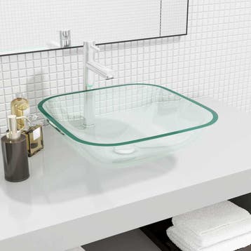 vidaXL Wasbak 42x42x14 cm glas transparant, Verzenden