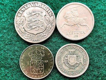 Estland, Litouwen, Zweden, Mozambique. 2 Krooni, 5 Litas, 1