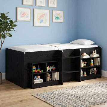 vidaXL Kinderhoogslaper Zwart eiken 75 x 190 cm Bewerkt hout, Verzenden