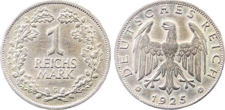 Duitsland 1 Reichsmark Reichsmark 1925 G Jaeger 319 zilver, Postzegels en Munten, Munten | Europa | Niet-Euromunten, België, Verzenden