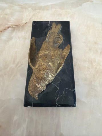 sculptuur, Oiseau mort - 4 cm - Brons, Marmer