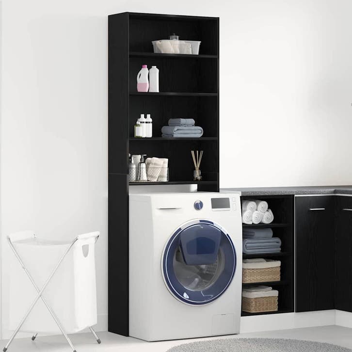 vidaXL Wasmachinekast Zwart Eiken 64 x 24 x 190 cm Bewerkt, Elektronische apparatuur, Wasmachines, Nieuw, Verzenden