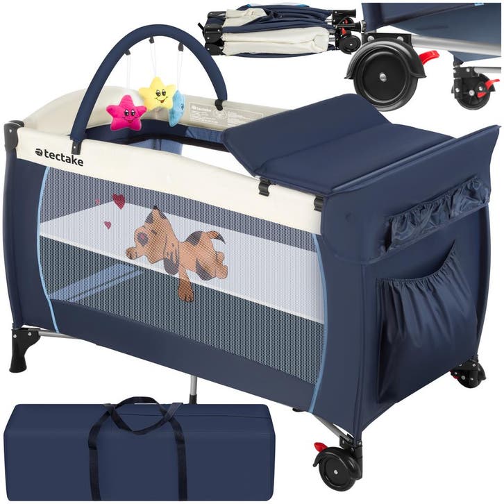 Reisbed hondje 132x75x104cm met commode en tas - blauw, Kinderen en Baby's, Babywiegjes en Ledikanten, Verzenden