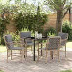 vidaXL Tuin Eettafel Set met kussen 5 pcs Beige poly rattan, Tuin en Terras, Verzenden, Nieuw