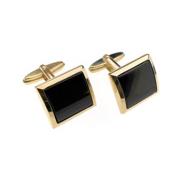 Gouden manchetknopen met onyx., Handtassen en Accessoires, Manchetknopen, Ophalen of Verzenden, Gebruikt, Goud