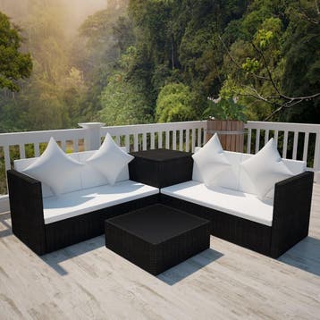 vidaXL 4-delige Loungeset met kussens poly rattan zwart, Verzenden, Nieuw, Loungeset