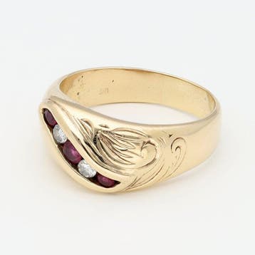 Bague - 14 carats Or jaune Rubis - Diamant, Nieuw