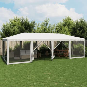 vidaXL Partytent met 12 mesh zijwanden 8x4 m HDPE wit, Verzenden, Nieuw