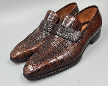 Enzo Bonafè Crocodile-UK8.5- Pennyloafers-Patina - Loafers -, Nieuw