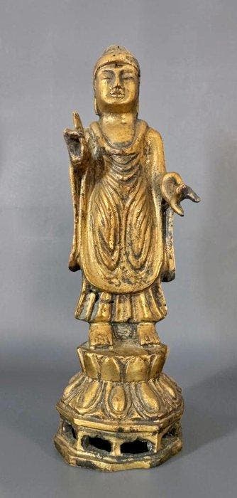 Verguld brons staande Boeddha (Nenjibutsu) - 10 cm - Brons -
