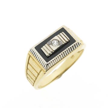 Bicolor gouden ring met onyx en zirconia, Handtassen en Accessoires, Ringen, Gebruikt, Overige kleuren, 20 of groter, Heer