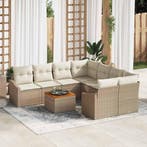 vidaXL Tuinbank Set met kussen 9 pcs Beige poly rattan, Verzenden, Nieuw