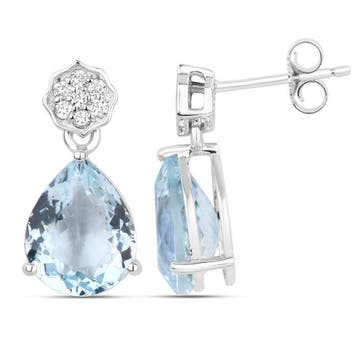 Oorbellen - 14 karaat Witgoud - 5.58ct. tw. Aquamarijn -, Nieuw