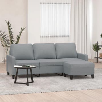 vidaXL Driezitsbank met voetenbank 180 cm stof lichtgrijs, Verzenden
