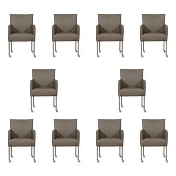 Set van 10 Leren eetkamerstoelen Desire - Toledo Smog, Ophalen of Verzenden